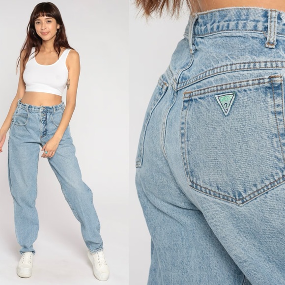GUESS Originals Light Indigo Cotton Boyfriend Jeans High Waisted Size 20/30 - Picture 1 of 16
